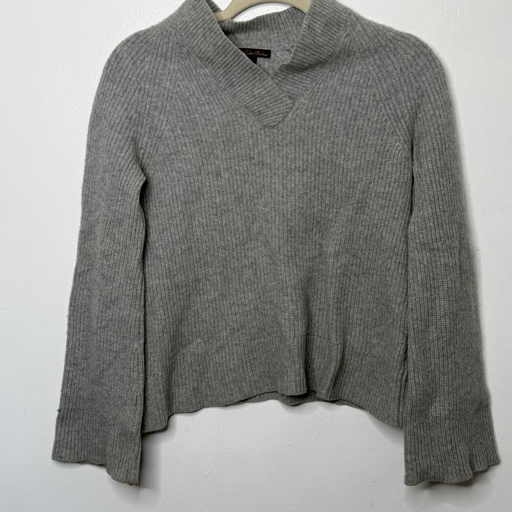 Brooks Brothers Grey Ribbed Knit Split Mock Neck Sweater Wool Cashmere Size XS